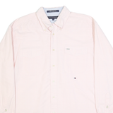 TOMMY HILFIGER Mens Pink Plain Shirt L Button Down Collar Cotton Long Sleeve
