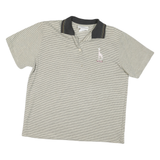 DONNKENNY Mens Beige & Black Striped Polo Shirt L Cotton Blend Short Sleeve