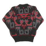CONSPIRACY Womens Black & Red Patterned Jumper Crew Neck Basic Knit S Stylish