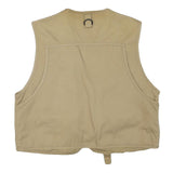 Mens Beige Cotton Blend Utility Vest Jacket M Plain Multi Pocket Zip Closure