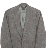 HARRIS TWEED Mens Brown Grey Wool Herringbone Tailored Jacket L Button Closure
