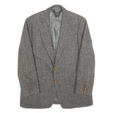 HARRIS TWEED Mens Brown Grey Wool Herringbone Tailored Jacket L Button Closure