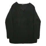 JEAN PASCALE Womens Black Plain Jumper V-Neck Basic Knit M Casual Knitwear
