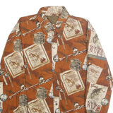 NORTH RIVER Mens Brown & Cream Patterned Cotton Shirt M Fishing Print Casual