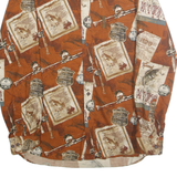 NORTH RIVER Mens Brown & Cream Patterned Cotton Shirt M Fishing Print Casual