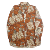 NORTH RIVER Mens Brown & Cream Patterned Cotton Shirt M Fishing Print Casual