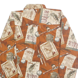 NORTH RIVER Mens Brown & Cream Patterned Cotton Shirt M Fishing Print Casual