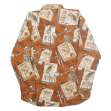 NORTH RIVER Mens Brown & Cream Patterned Cotton Shirt M Fishing Print Casual