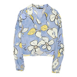 ZARA Womens Blue & Yellow Printed Shirt Long Sleeve Collared M Floral Crop Top