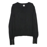 H&M Womens Black Plain Pullover Basic Knit Jumper S Decorative Buttons