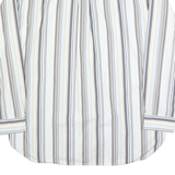 TOMMY HILFIGER Mens White & Beige Striped Shirt 2XL Cotton Blend Casual Long