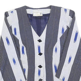 SILHOUETTE Womens Blue & White Button Jacket S Woven Stripe Pattern Bohemian