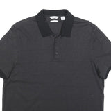 CALVIN KLEIN Mens Black Polo Shirt L Cotton Blend Short Sleeve Plain Casual