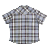 WRANGLER Mens Blue Check Shirt L Western Casual Cotton Short Sleeve