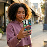 Black Neon Blast iPhone 14 Case - Lifestyle photo showing phone case in use
