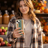 London Fog Retro Lines iPhone 14 Case - Lifestyle photo showing phone case in use