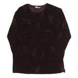 MAXIMA Womens Black Printed Long Sleeve Round Neck Cotton Blend Top L
