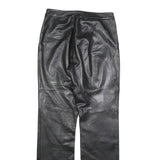 Womens Black Leather Regular Fit Straight Leg Trousers W28 L30 Soft Zip Closure