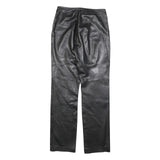 Womens Black Leather Regular Fit Straight Leg Trousers W28 L30 Soft Zip Closure