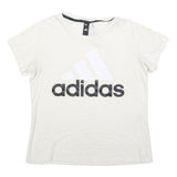 ADIDAS Womens White Cotton Blend Graphic T-Shirt L Short Sleeve Crew Neck Logo