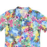 Mens Blue Floral Hawaiian Shirt L Tropical Pattern Bright Vacation Beachwear