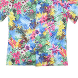 Mens Blue Floral Hawaiian Shirt L Tropical Pattern Bright Vacation Beachwear