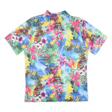 Mens Blue Floral Hawaiian Shirt L Tropical Pattern Bright Vacation Beachwear