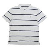 NAUTICA Mens Grey & Navy Striped Short Sleeve Polo Shirt 2XL Classic Cotton