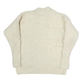 Womens Cream Coogie Style Jumper Cable Knit Button Neck Wool L Soft Knitwear
