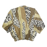 LADY K Womens Brown Animal Print Blouse Three Quarter Sleeve Collared M Relaxed