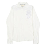 LA MARTINA Womens White Cotton Blend Shirt XS Embroidered Logo Button-Up