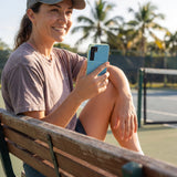 Sage Green Tennis Court Samsung Galaxy S25 Case - Lifestyle photo showing phone case in use