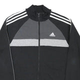 ADIDAS Mens Black & Grey Track Jacket M Cotton Blend Zip Striped Sportswear