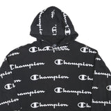 CHAMPION Mens Black Hoodie 2XL Cotton Blend Pullover All Over Logo Print