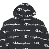 CHAMPION Mens Black Hoodie 2XL Cotton Blend Pullover All Over Logo Print