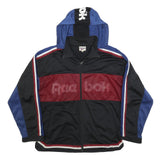 REEBOK Mens Black & Blue Track Jacket L Polyester Blend Sports Style Zip Hooded