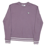 FILA Mens Purple Sweatshirt Crew Neck S Striped Cuffs Logo Patch