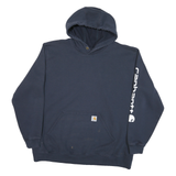 CARHARTT Mens Navy Blue Pullover Hoodie 2XL Cotton Blend Logo Print