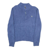 POLO RALPH LAUREN Mens Blue Jumper Plain 1/4 Zip Basic Knit L Cotton Casual