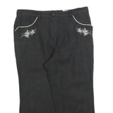COUNTRY LINE Womens Linen Black Relaxed Cropped Trousers W32 L22 Embroidered