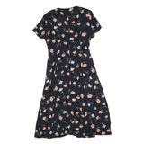 ROBBIE BEE Womens Black Floral Day Dress Cotton Blend Short Sleeve Midi L