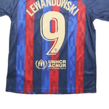 NIKE Mens Blue Red Barcelona Football Shirt S Short Sleeve Crew Neck Lewandowski