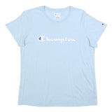 CHAMPION Womens Light Blue Cotton Blend Classic T-Shirt L Short Sleeve Crew Neck
