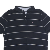TOMMY HILFIGER Mens Navy Blue & White Striped Short Sleeve Polo Shirt L Classic