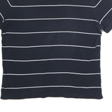 TOMMY HILFIGER Mens Navy Blue & White Striped Short Sleeve Polo Shirt L Classic
