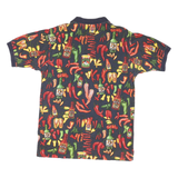 BIG DOGS Mens Navy Blue Hot Sauce Pattern Short Sleeve Polo Shirt M Cotton Blend