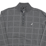NAUTICA Mens Grey Cotton Blend Check Sweatshirt L Quarter Zip Casual