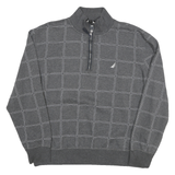 NAUTICA Mens Grey Cotton Blend Check Sweatshirt L Quarter Zip Casual
