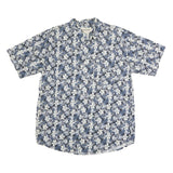 BENCHLINE Mens Blue & White Floral Cotton Shirt L Casual Summer Short Sleeve