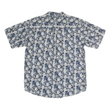 BENCHLINE Mens Blue & White Floral Cotton Shirt L Casual Summer Short Sleeve
